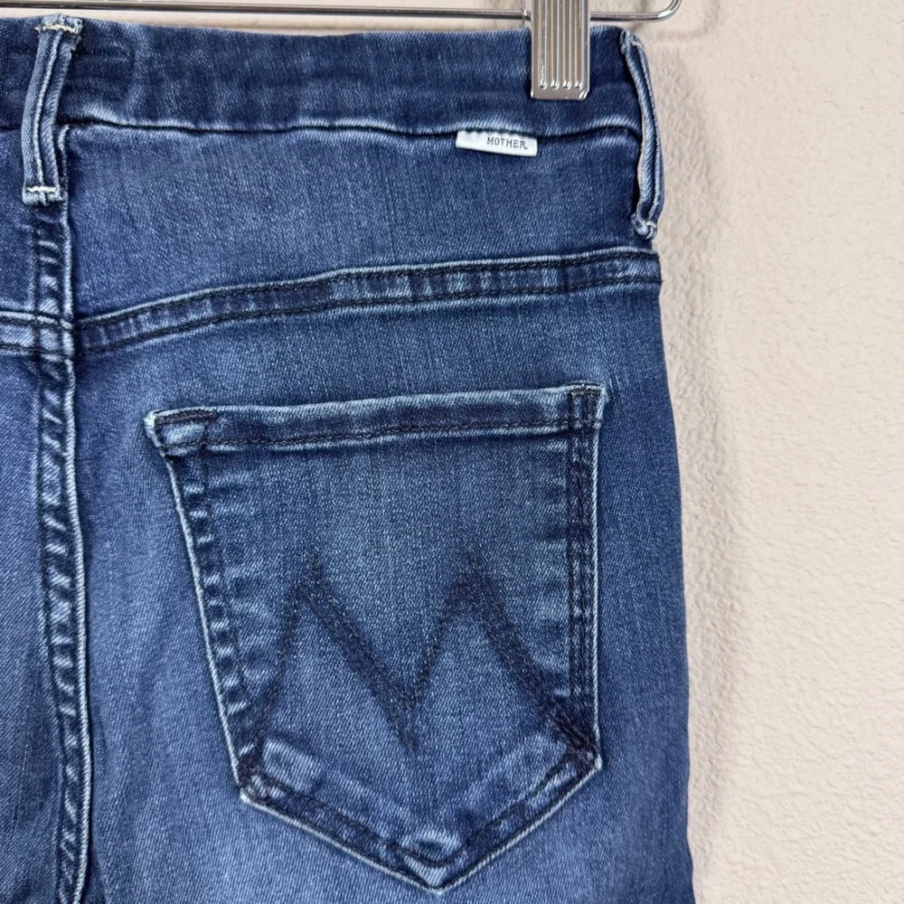 Mother High Waisted Looker Ankle Fray Jeans Tongue And Chic Blue Skinny Size 25